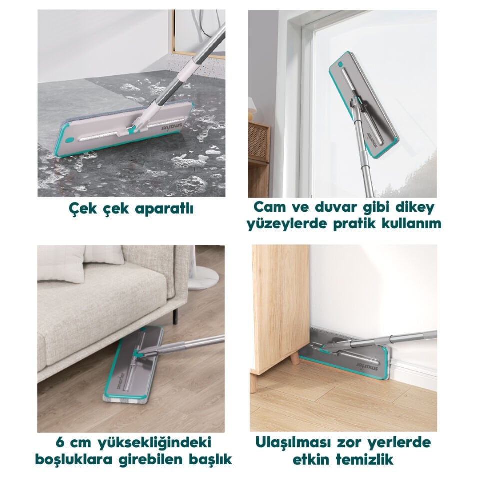 SMARTER Aqua Jet Temiz & Kirli Suyu Ayırma Özelliği Tablet Mop Temizlik Seti Paspas