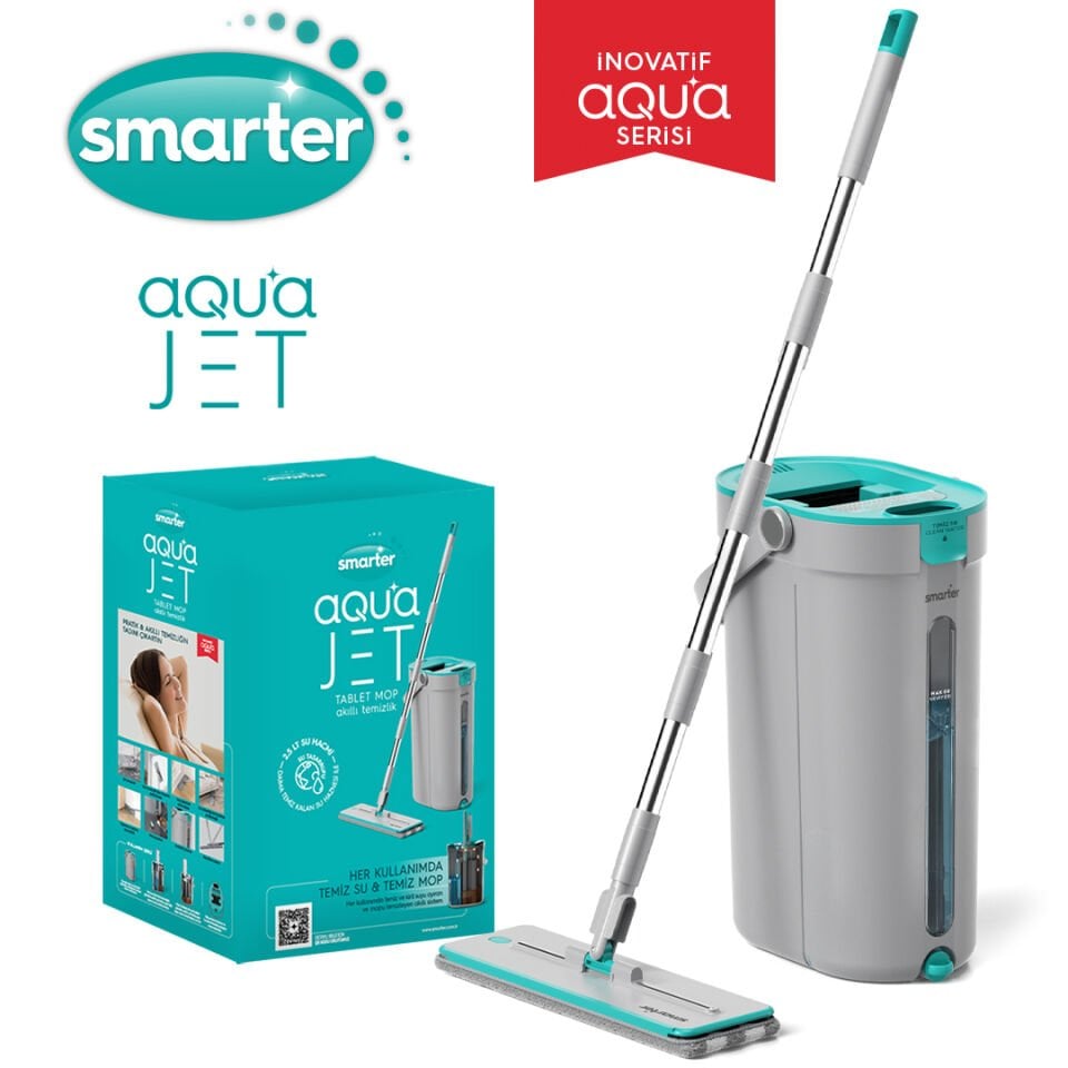 SMARTER Aqua Jet Temiz & Kirli Suyu Ayırma Özelliği Tablet Mop Temizlik Seti Paspas
