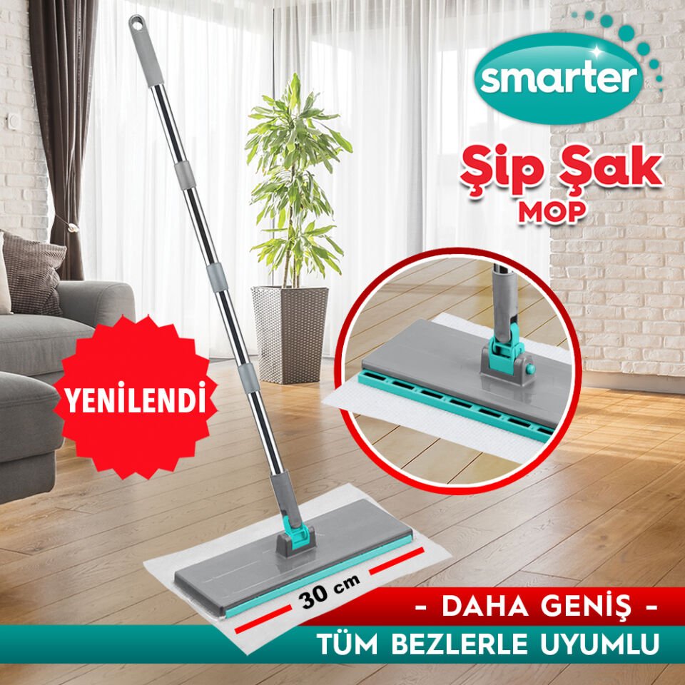 SMARTER Şip Şak Mop Otomatik El Değmeden Tüm Bezlerler Uyumlu Temizlik Seti Paspas