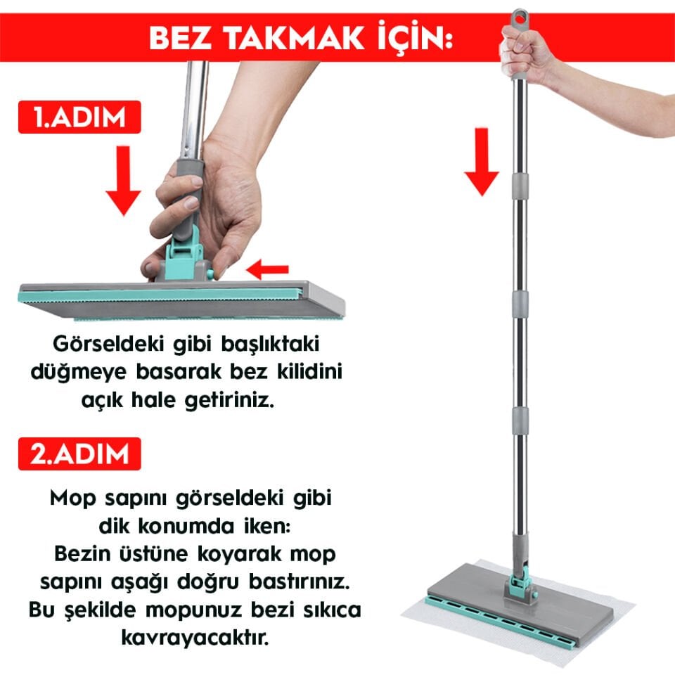 SMARTER Şip Şak Mop Otomatik El Değmeden Tüm Bezlerler Uyumlu Temizlik Seti Paspas
